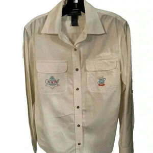 RARE Lauren Ralph Lauren Women’s White Button Up Shirt W/ Tea Pot Embroidery S